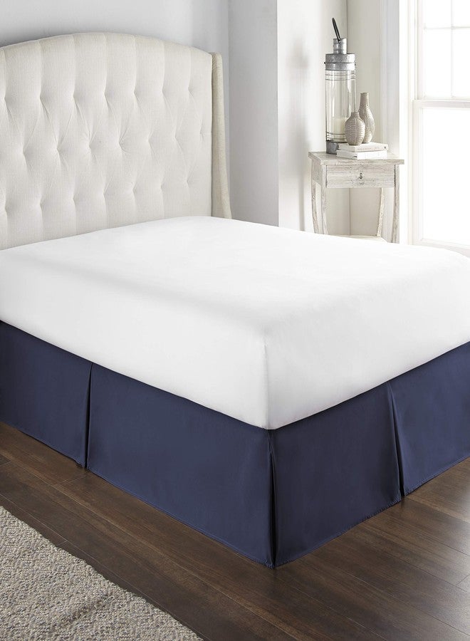 KBC linen 800 Thread Count 100% Pure Cotton Luxury Box Pleated Bed Skirt Twin Size with 16 Inch Drop Length Navy Blue - Image 1